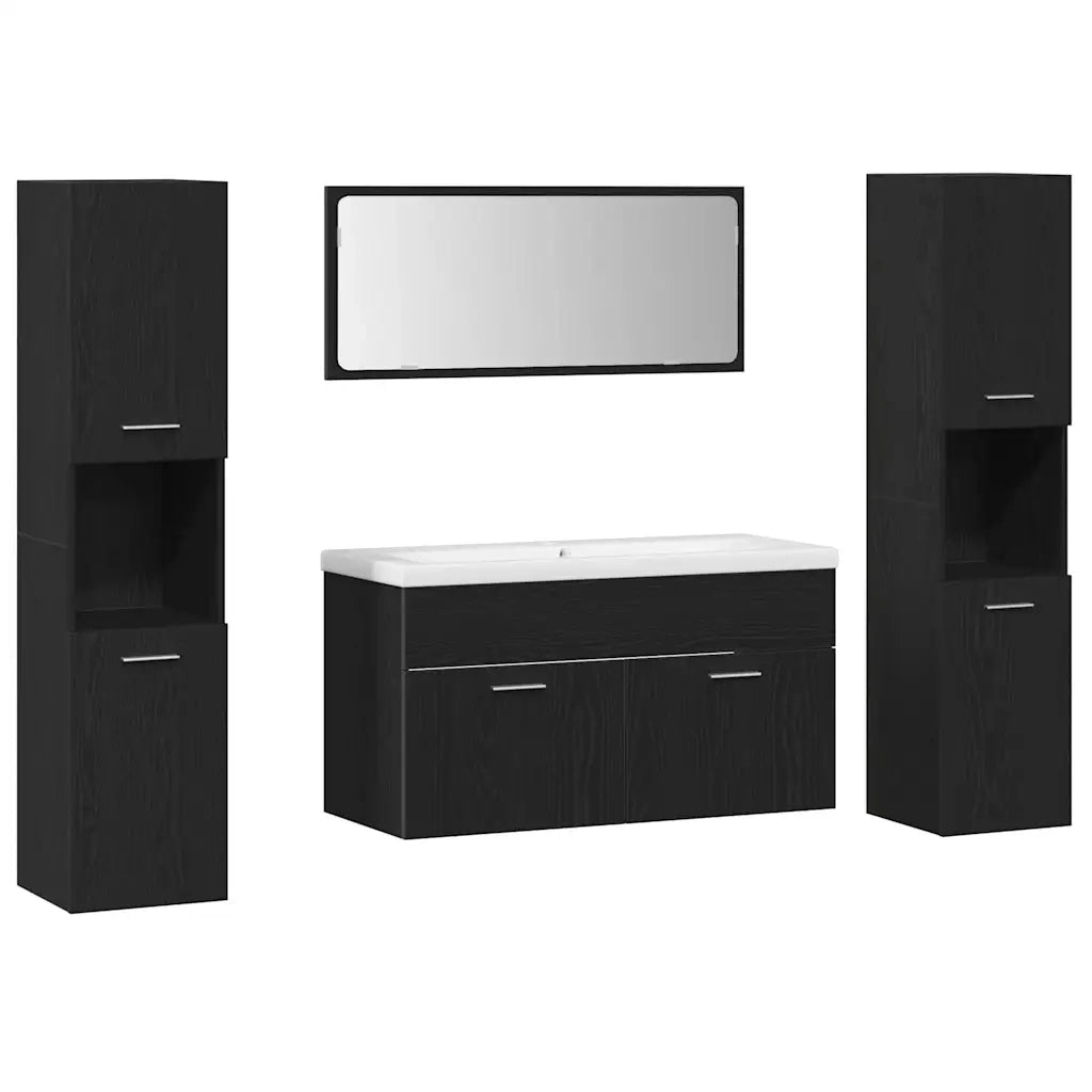 Set di mobili per il bagno 4 pcs Rovere Nero Legno multistrato 3334373