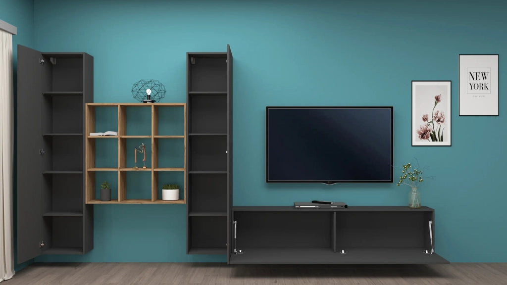 Parete attrezzata antracite sospesa moderna mobile TV libreria 2 armadi Talka RT