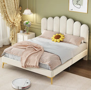 Letto matrimoniale imbottito 140 x 200 cm in velluto beige con testiera regolabile