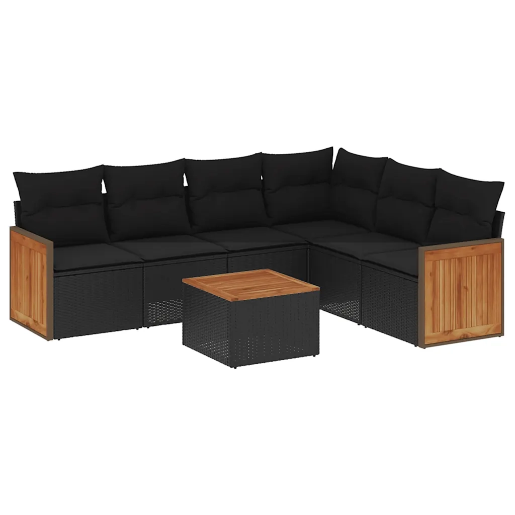 Set Divani da Giardino con Cuscini 7pz Nero Polyrattan