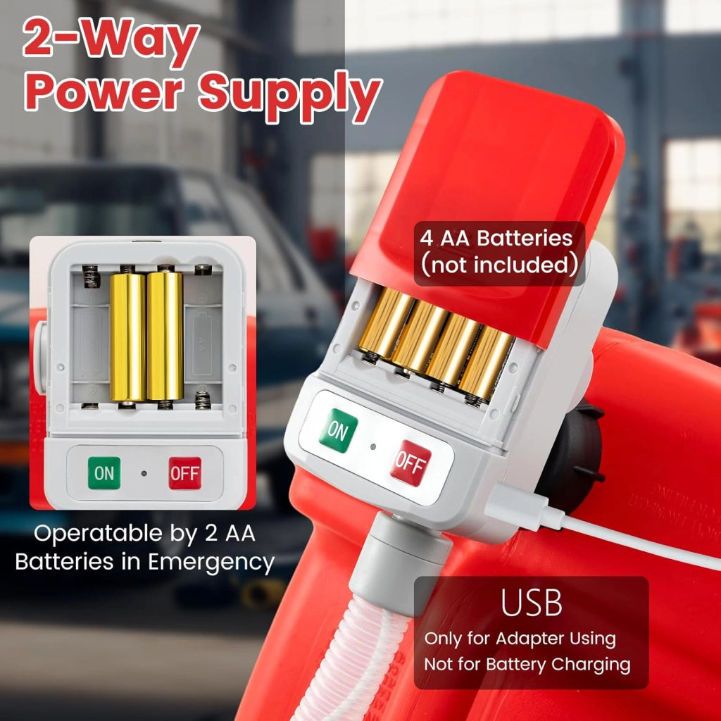 Pompa di Trasferimento Carburante, Pompa Elettrico Carburante Alimentato da Batteria/USB, con Sensore di Spegnimento Automatico, 3 Adattatori per Bidoni di Gas, Benzina, Olio, Diesel (14 LPM)