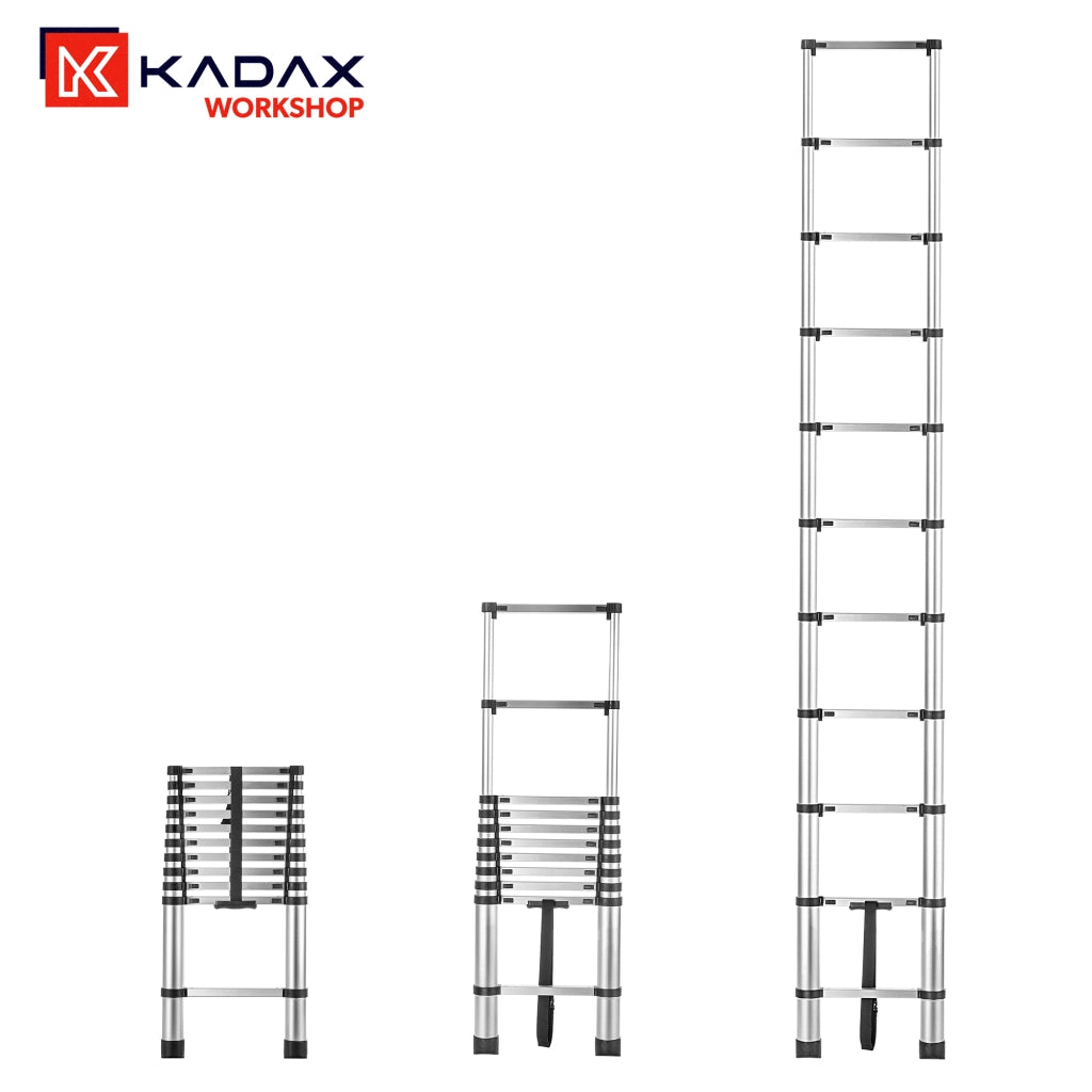 Scala domestica telescopica in alluminio KADAX, estensibile e pieghevole, 11 gradini, portata 125 kg.