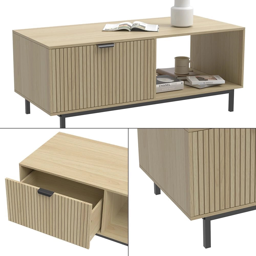 Tavolino Lennox, Rovere, 110 x 50 cm, adatto per riporre riviste e telecomandi