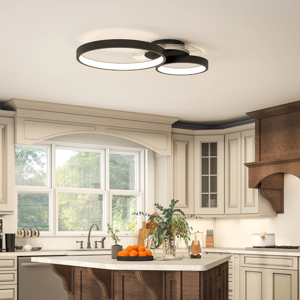 Plafoniera LED Moderna a 3 Anelli con Temperatura Colore Regolabile, Potenza 40W, Nero