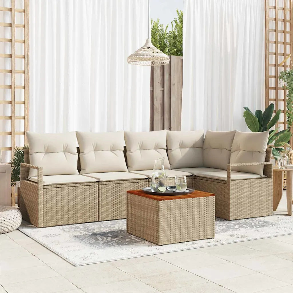 Set Divano da Giardino 6 pcs Beige e Crema polyrattan 3356377
