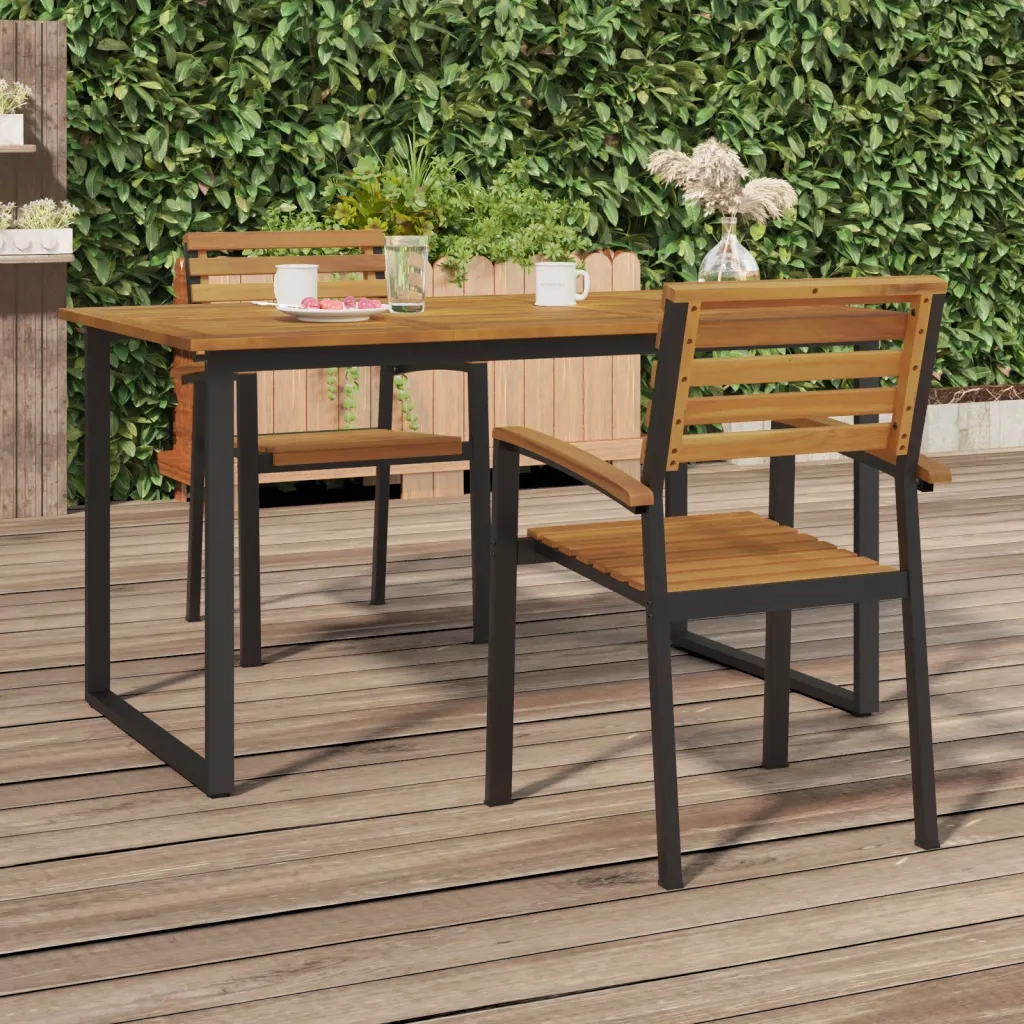 Sedie Giardino Impilabili 2 pz | Sedie da Esterno Legno Massello Acacia e Metallo