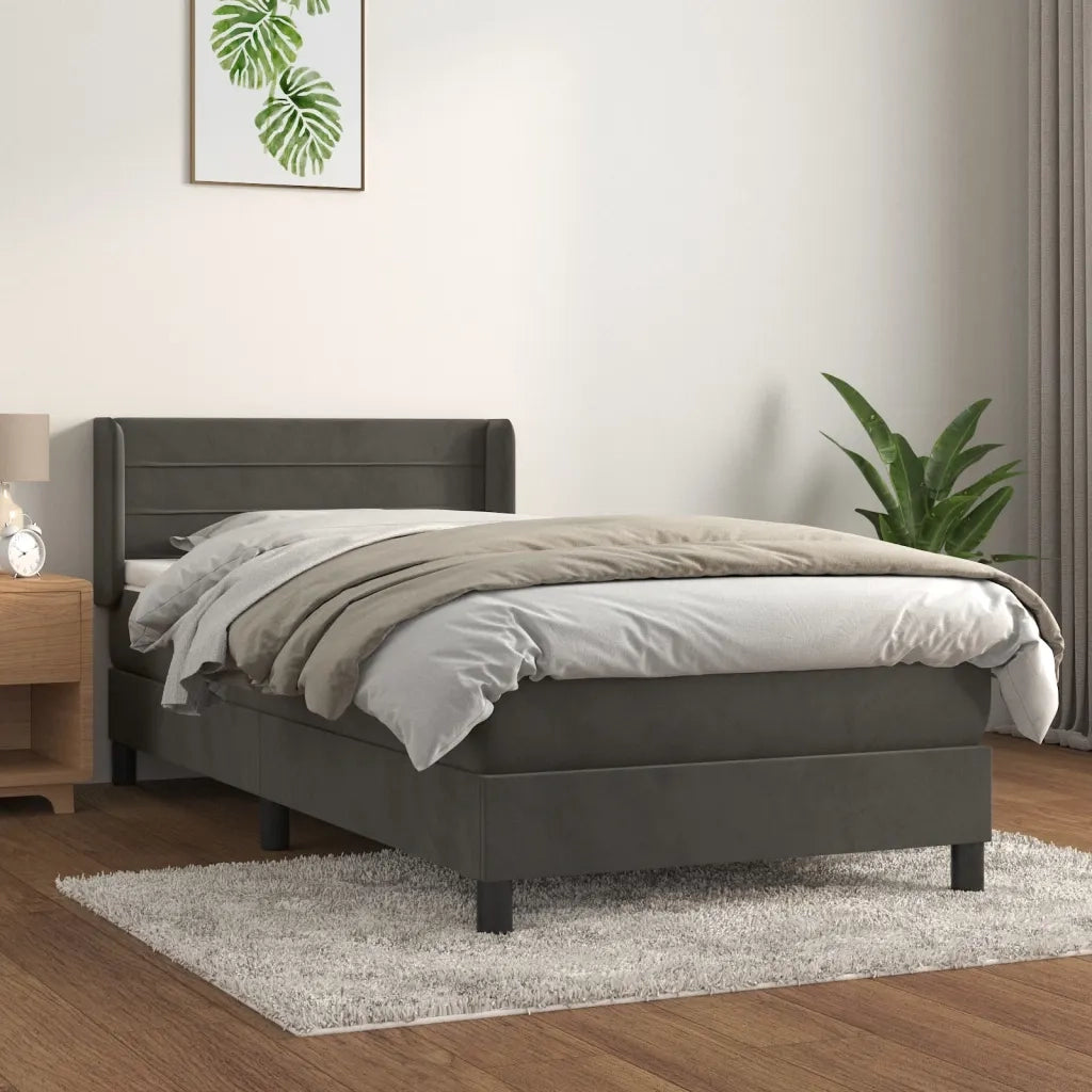 Letto singolo | Letto per adulti | Giroletto a Molle con Materasso Grigio Scuro 90x200 cm Velluto