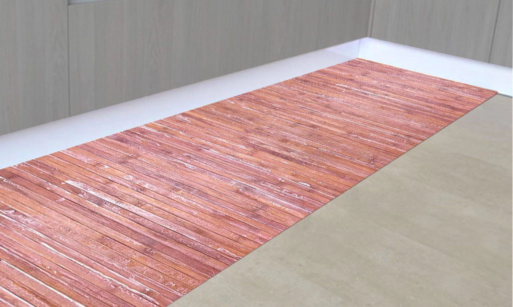 Tappeto Passatoia In Vero Bamboo Tappeto Cucina Ingresso In Legno Antiscivolo Aderente Lavabile E Antimacchia Tagliabile  - Marsala - 50x150 cm