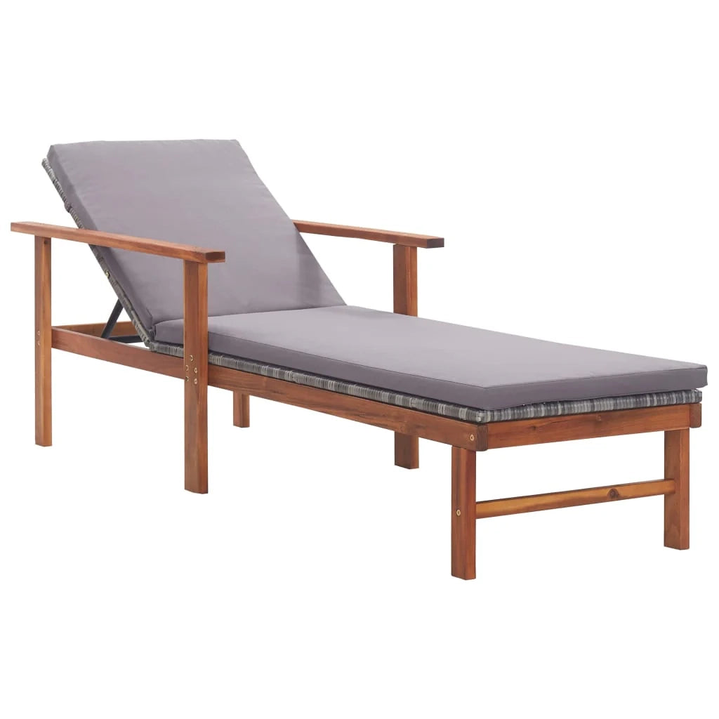 Sedia a sdraio lettino prendisole letto da giardino mobili da giardino mobili da esterno e cuscino resina intrecciata e legno di acacia grigio 02_0012770