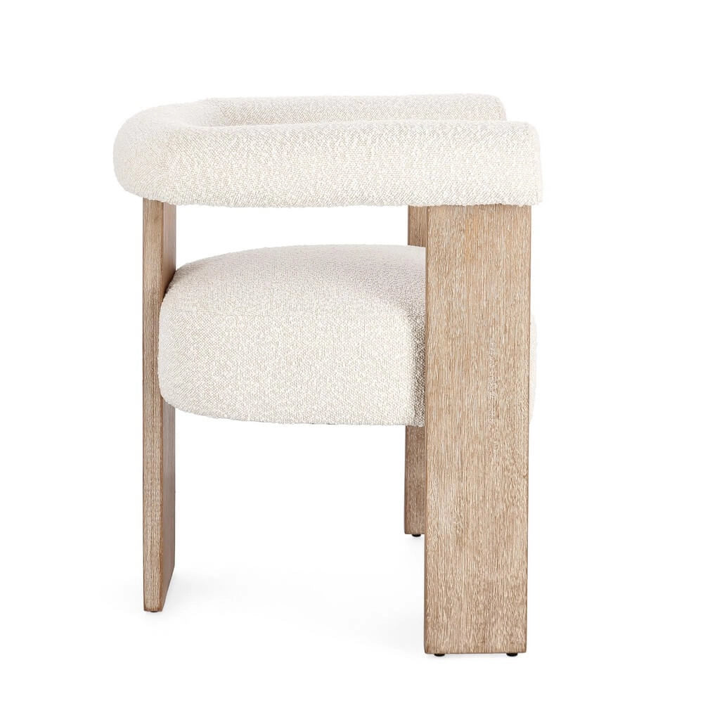 Sedia con Braccioli in Tessuto Bouclé e Struttura in Legno Nero - GORDON