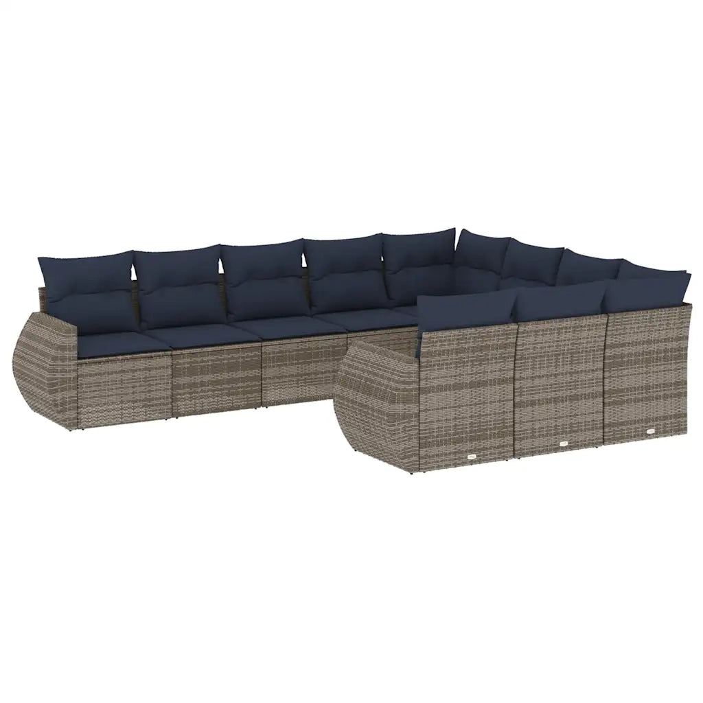 Set Divani da Giardino 10 pz con Cuscini Grigio in Polyrattan 3221890