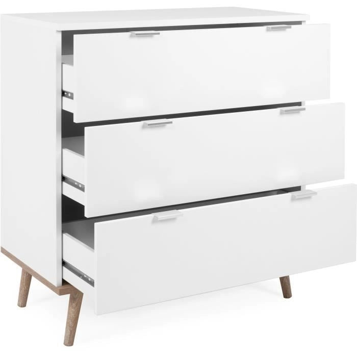 Gteborg Chest of Cassers - 3 cassetti - decorazioni in quercia bianca Sonoma - Scandinavo - L 79,8 x d 40 x H 86,5 cm