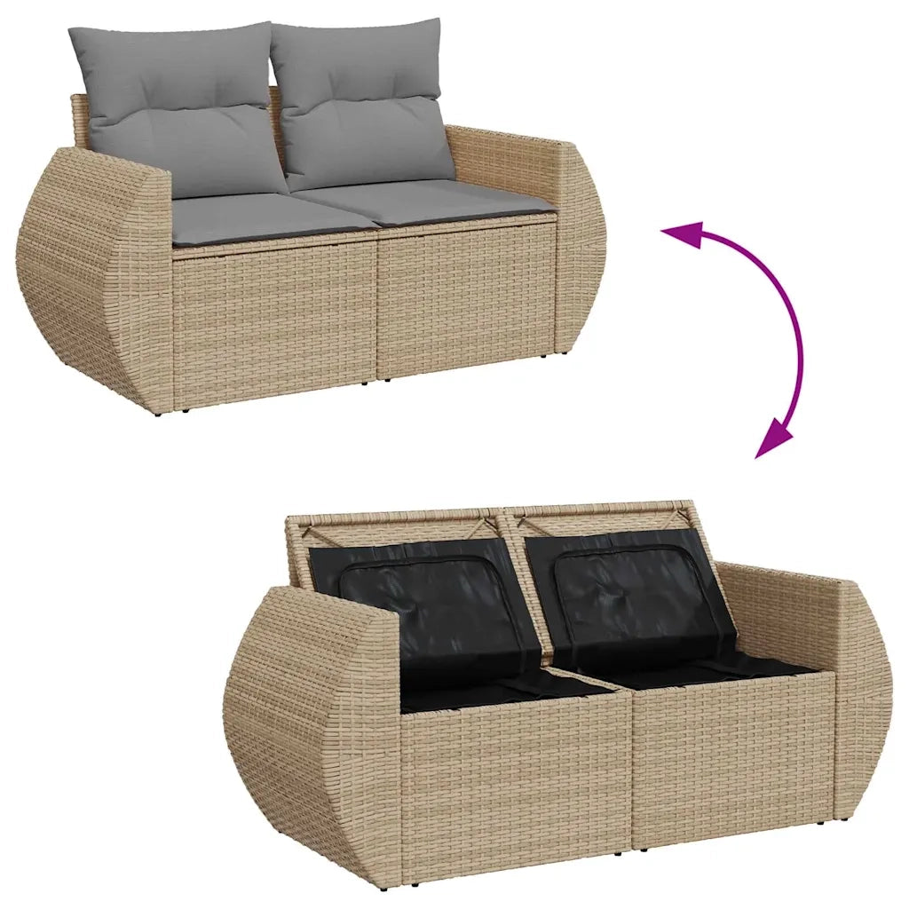 Set Divano da Giardino 9 pz con Cuscini Beige in Polyrattan 3327279