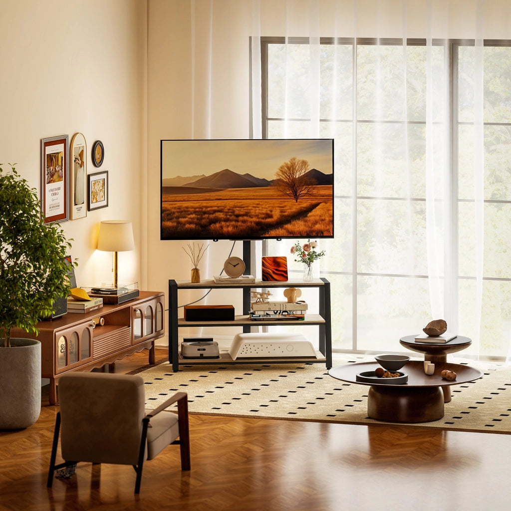 Mobile TV con supporto ¨C Xylo ¨C 32-70 pollici, ripiani aperti, angolo regolabile 35¡ã, legno naturale