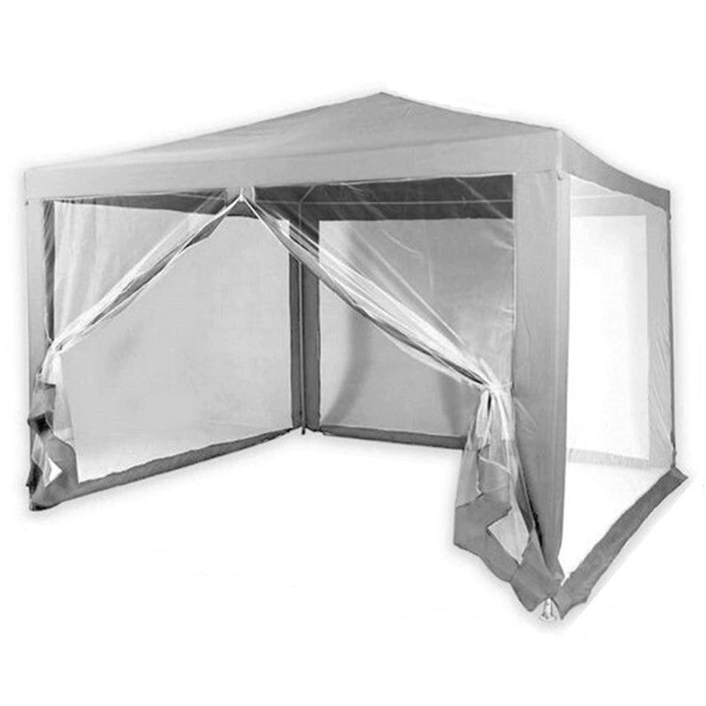 Trade Shop - Gazebo 2,4x3x2,50mt Tendone Giardino Telo Grigio Impermeabile Con Zanzariera 016560 -