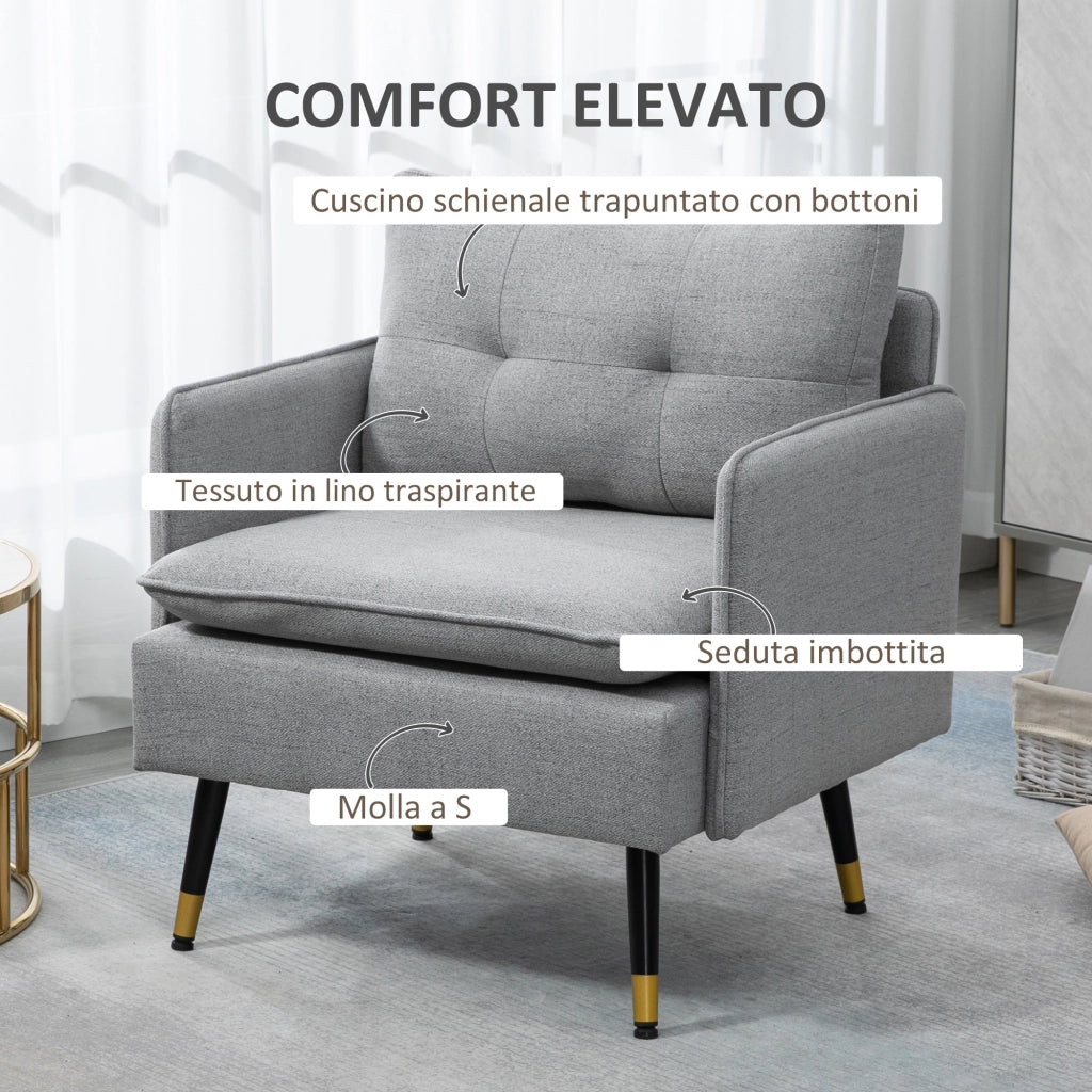 EasyComfort Poltrona Moderna in Tessuto con Seduta Imbottita e Gambe in Acciaio, 76x68x80 cm, Grigio