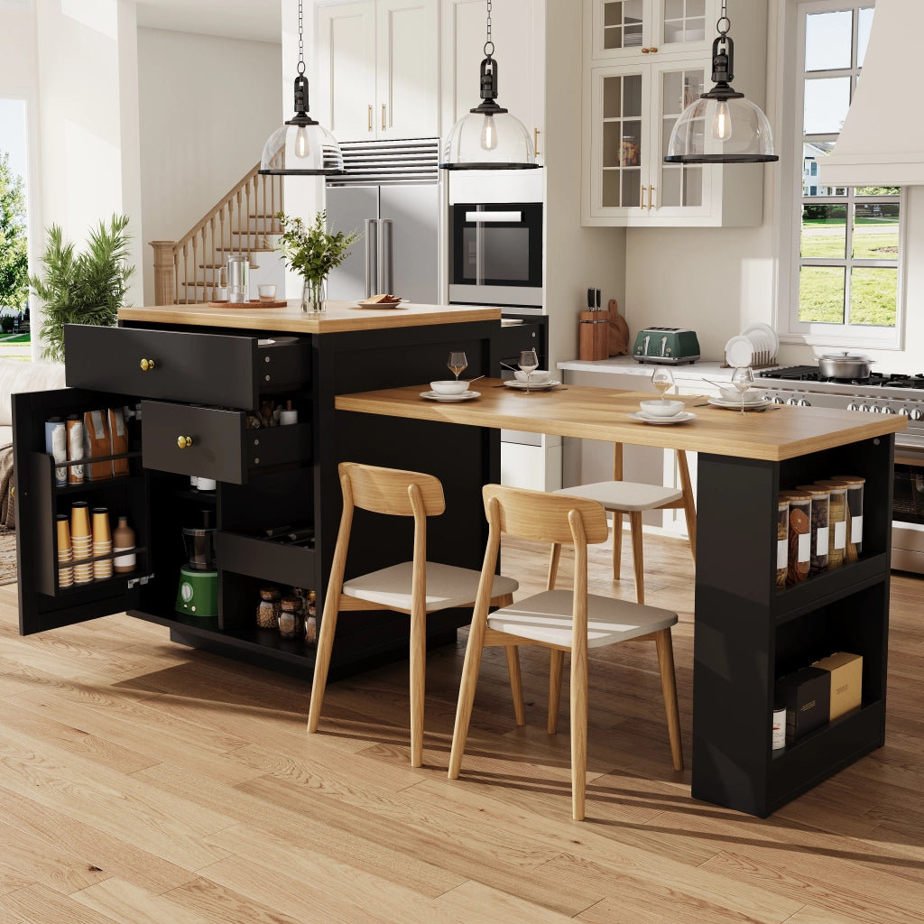 MOBILE ISOLA CUCINA ESTENSIBILE 122,5-195,5 cm Nero MDF