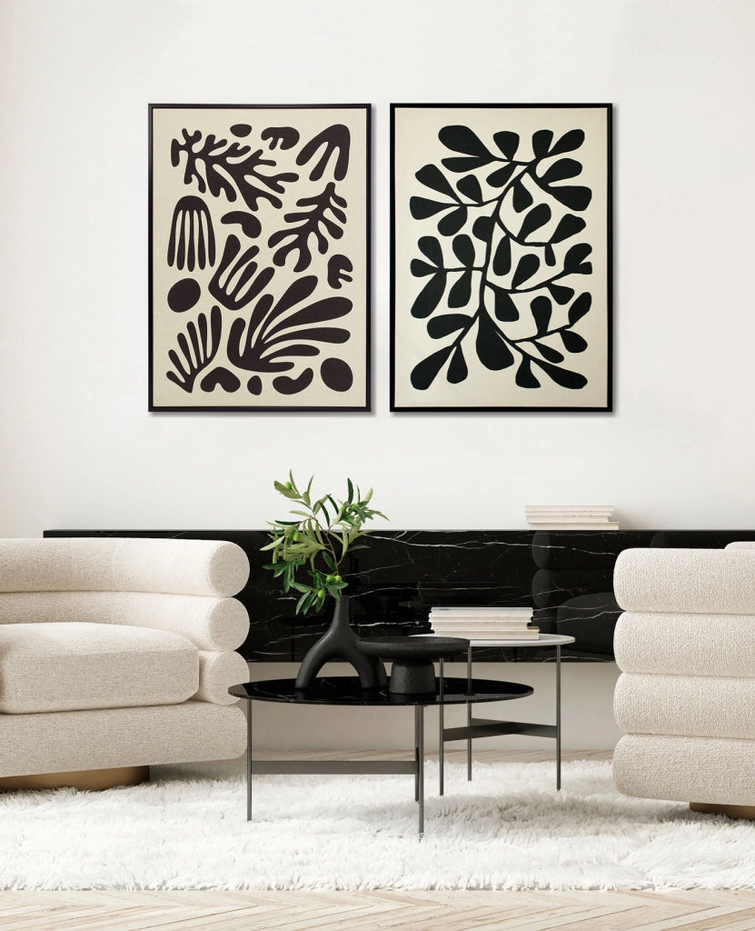 Quadro Hispanohogar in lino con stampa 3D astratto beige e nero 72x52x4