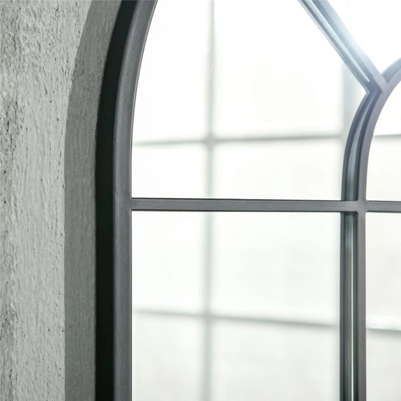 SPECCHIO MODERNO A PARETE E A FORMA DI ARCO 91X60 CM PER CAMERA DA LETTO E SOGGIORNO, IN METALLO NERO E VETRO
