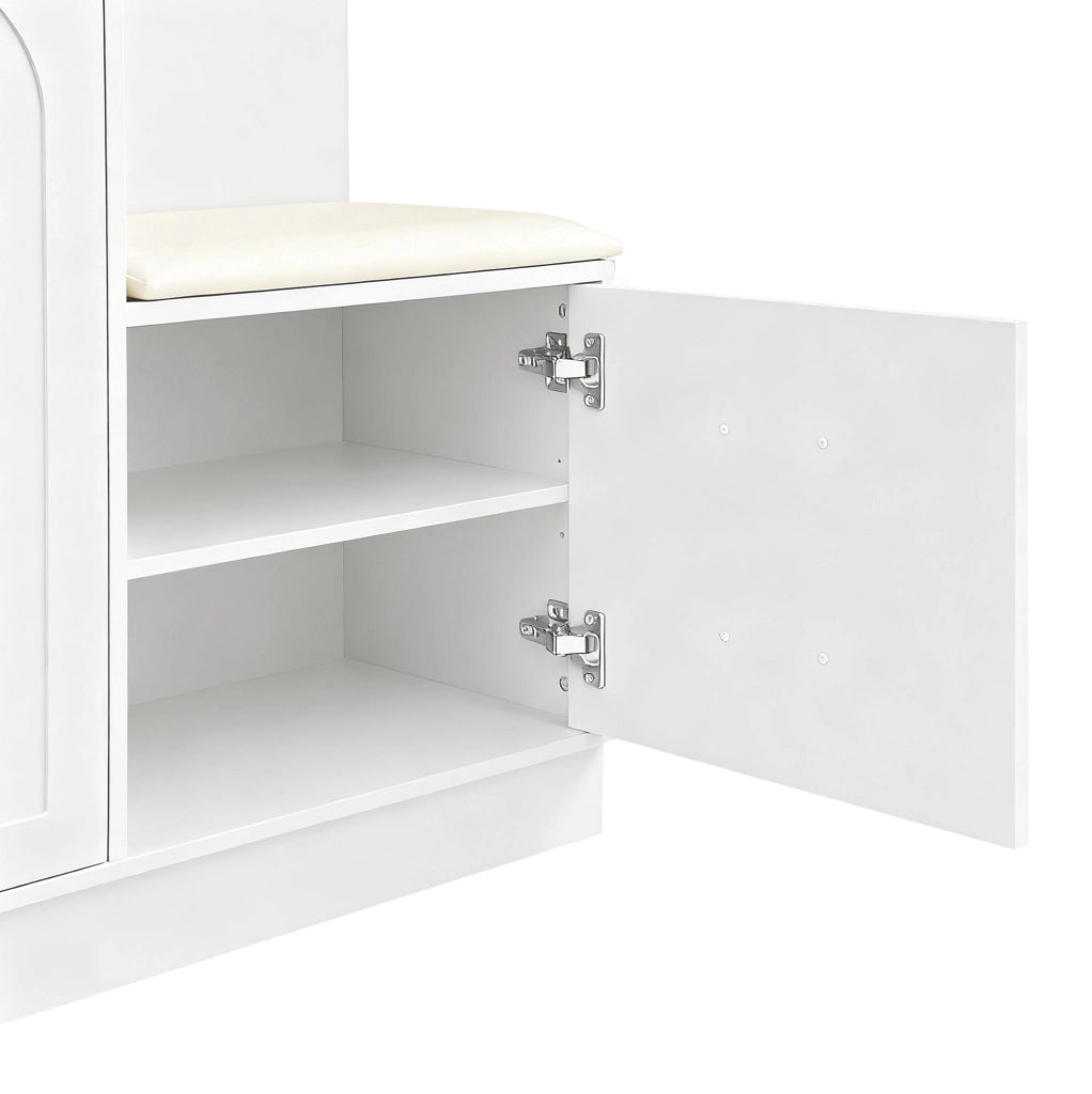 Guardaroba da ingresso 110x33x185.5 cm con scarpiera; specchio e panca bianco
