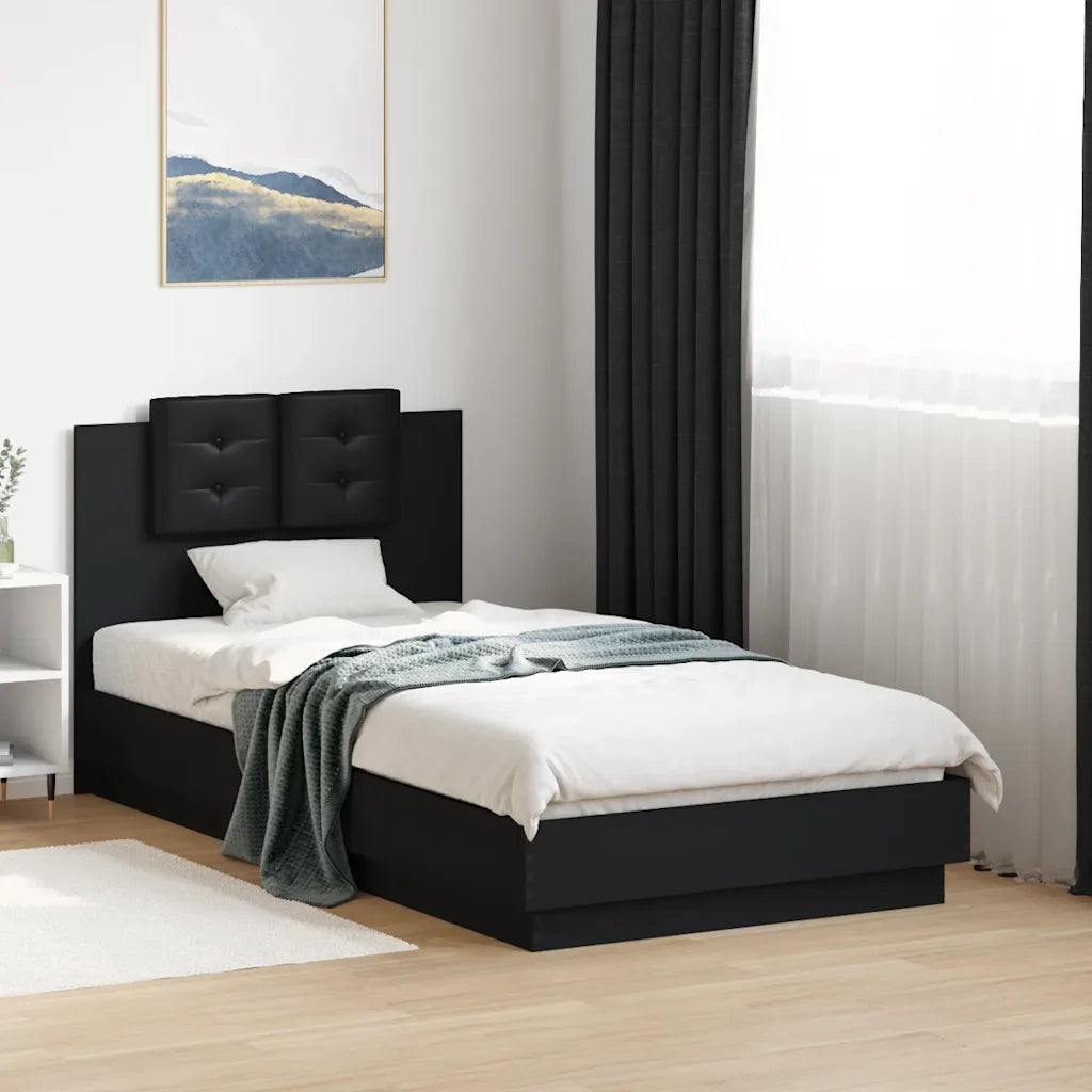Giroletto con Testiera-Struttura Letto con testiera Nero 75x190 cm in Legno Multistrato 439617