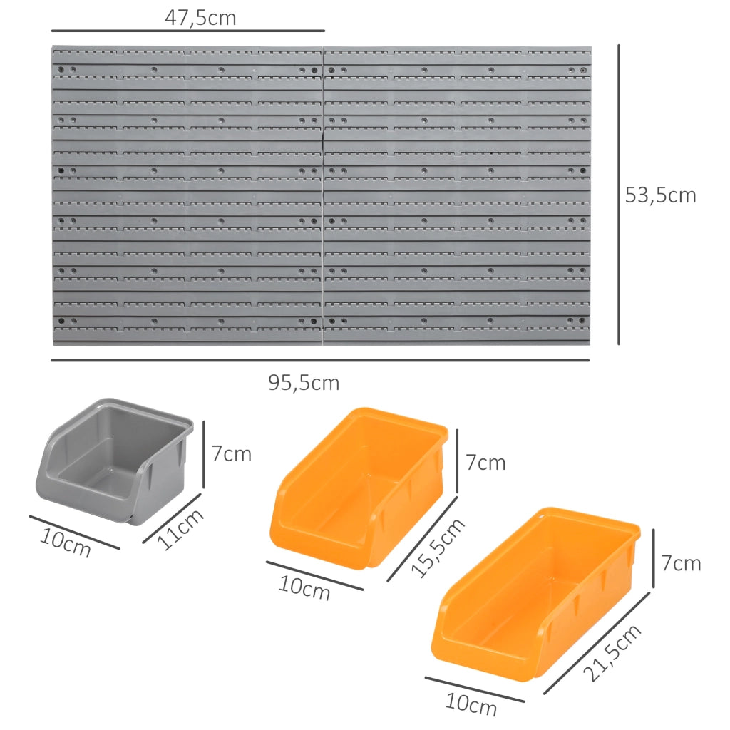 Sistema Parete per Attrezzi con Ripiani e Cestelli ¨C Zephmum ¨C Grigio e Arancione 95x54 cm