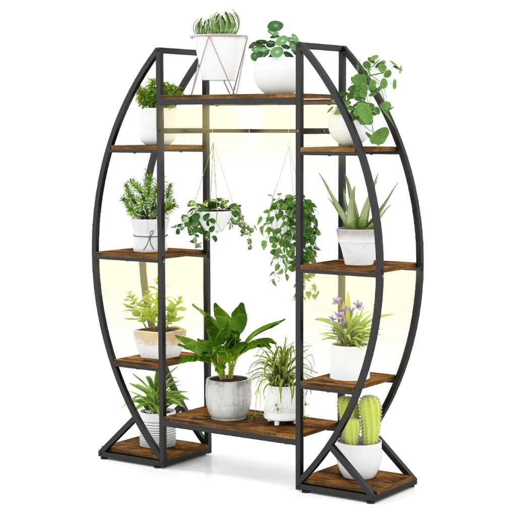 Scaffale porta piante in metallo 127 x 30 x 160 cm con 4 luci di coltivazione regolabili stile moderno metallo marrone 20_0013684