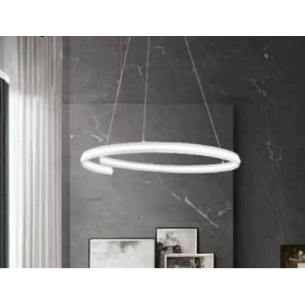 Trade Shop - Lampadario Led Moderno A Semicerchio 100w A Sospensione Luce 6500k 70cm Bianco 33429 -