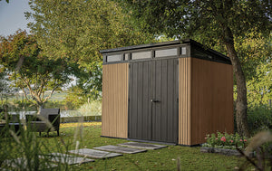 Casetta Box da Giardino Keter Signature Venetian Pent 7x9 in Resina Effetto Legno Marrone e Antracite