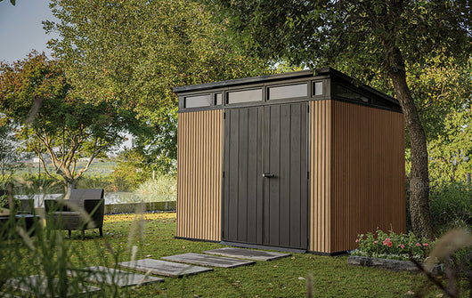 Casetta Box da Giardino Keter Signature Venetian Pent 7x9 in Resina Effetto Legno Marrone e Antracite