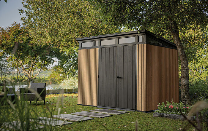 Casetta Box da Giardino Keter Signature Venetian Pent 7x9 in Resina Effetto Legno Marrone e Antracite