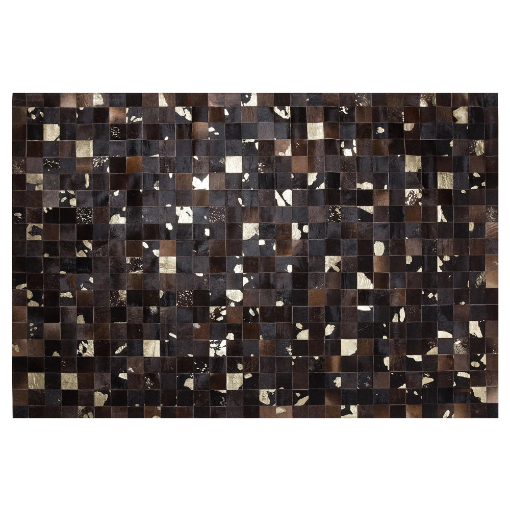 Tappeto Marrone Vera Pelle 160 x 230 cm Pelle Bovina Quadrati Multipli Fatto a Mano