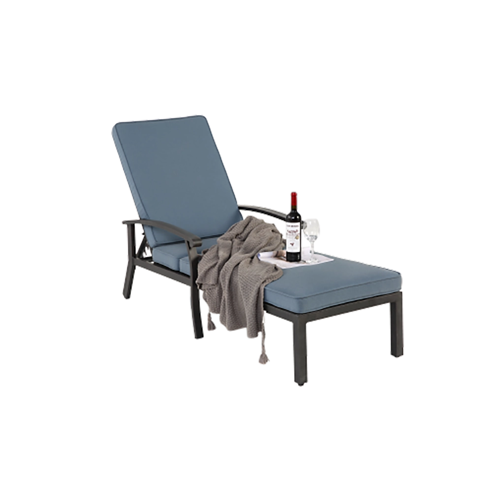 Chaise longue patio regolabile - Xylo - Cuscino blu impermeabile in alluminio resistente alla ruggine