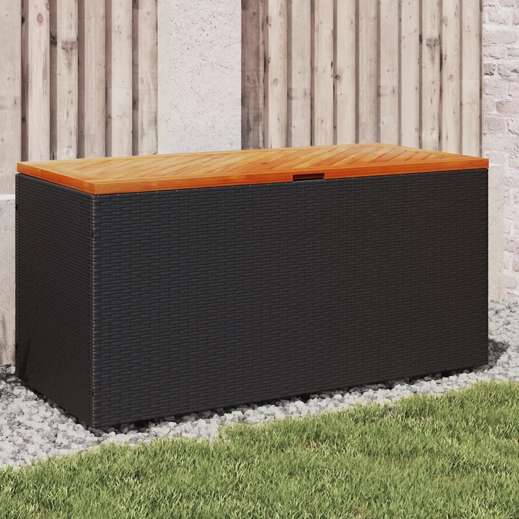 Contenitore Giardino Nero 110x50x54cm Polyrattan e Legno Acacia CFW8343140
