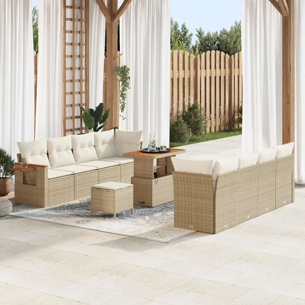 Set Divano da Giardino con cuscino 11 pcs Beige e Crema