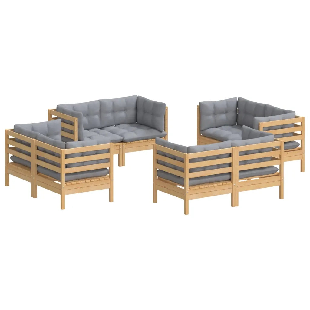 Set Divani da Giardino 8 pz con Cuscini Grigi Massello di Pino 3096057