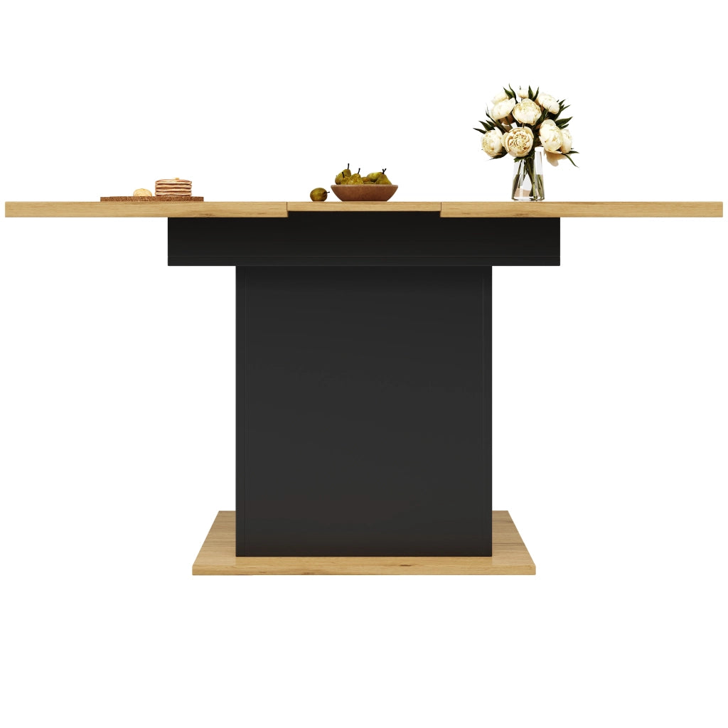 Tavolo da Pranzo per 4 a 6 Persone con 2 Cassetti e 1 Vano Contenitore Allungabile in MDF 110-140x80x76 cm Nero