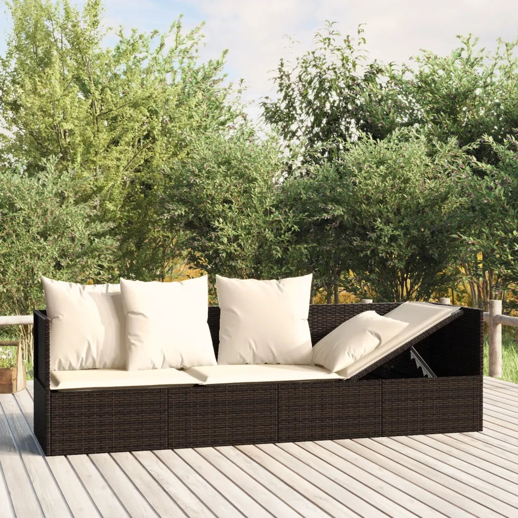 Lettino Prendisole | Sdraio da giardino | Lettino da sole da Esterno con Cuscini Marrone in Polyrattan