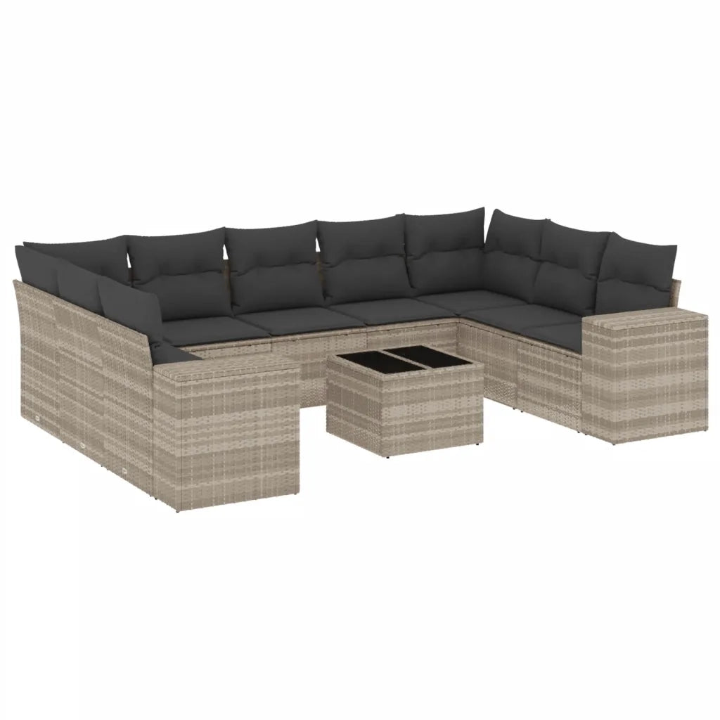 Set Divano Giardino 10 pz con Cuscini Grigio Chiaro Polyrattan