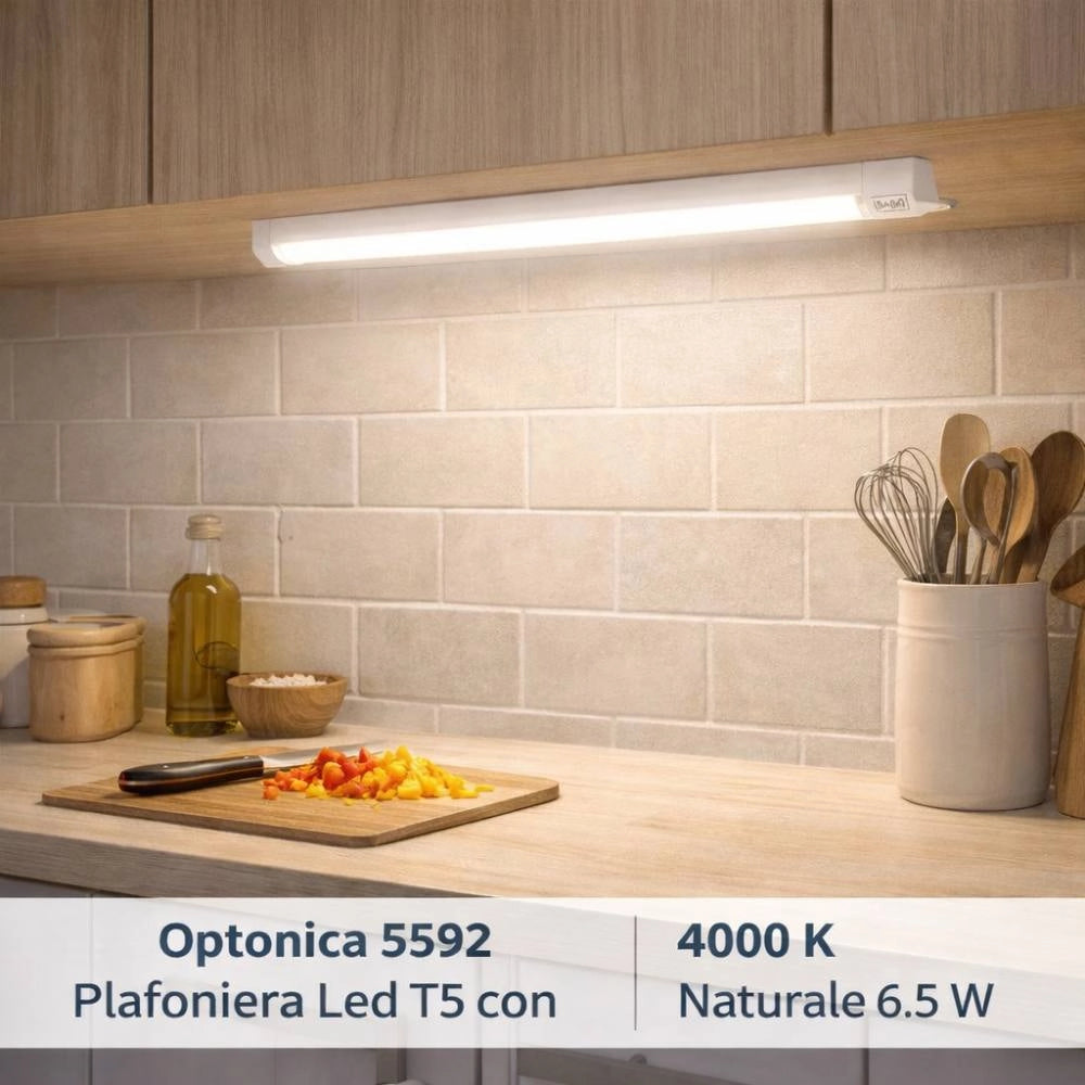 Plafoniera led t5 con interruttore integrato per interni *** temperatura colore lampada 4000k bianco naturale, potenz...