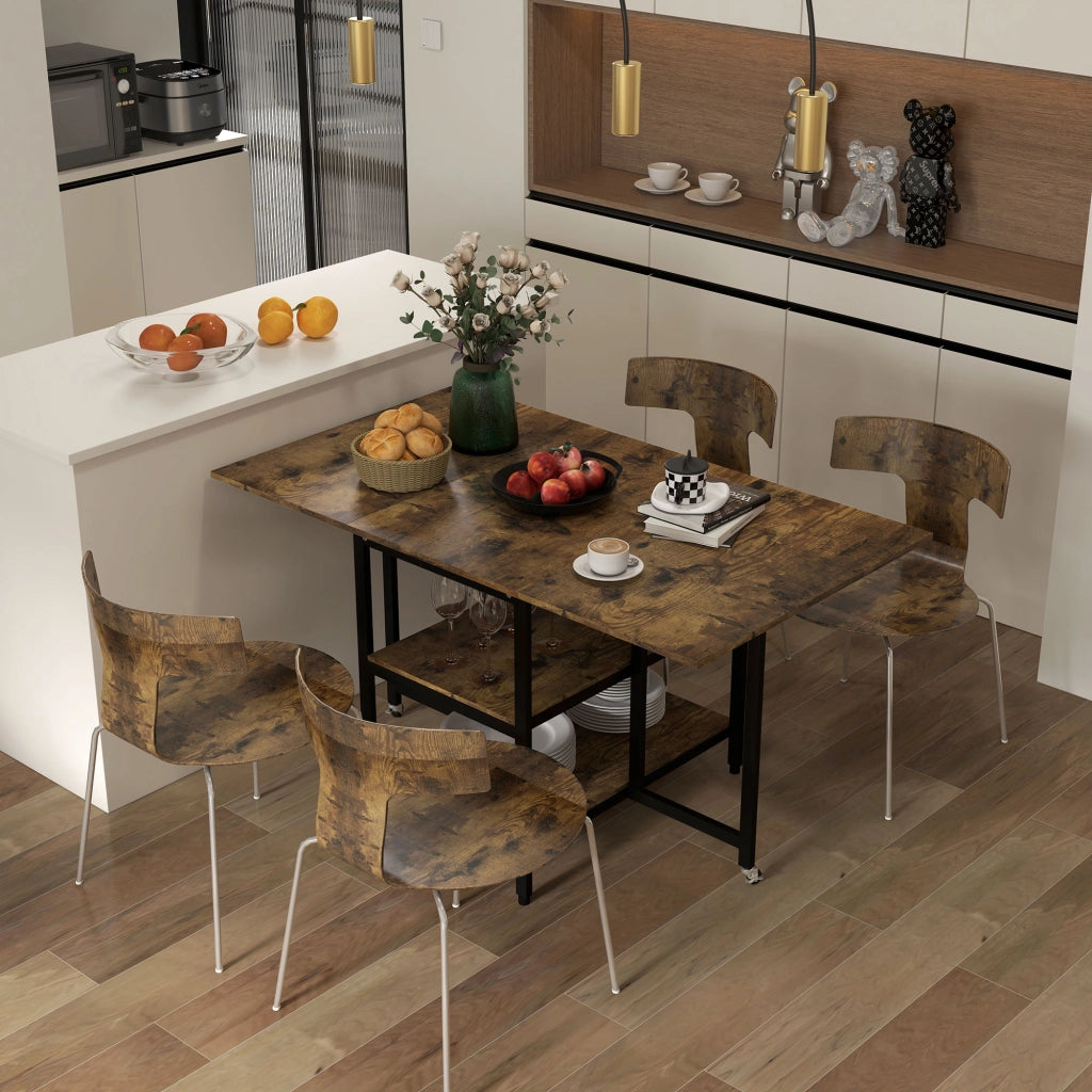 Tavolo da pranzo pieghevole con ruote e 2 ripiani 140x80 cm marrone