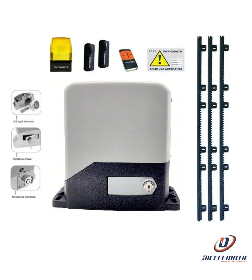 KIT AUTOMAZIONE CANCELLO SCORREVOLE 600KG 230V 3 MT CREMAGLIERA SI ADATTA A FAAC