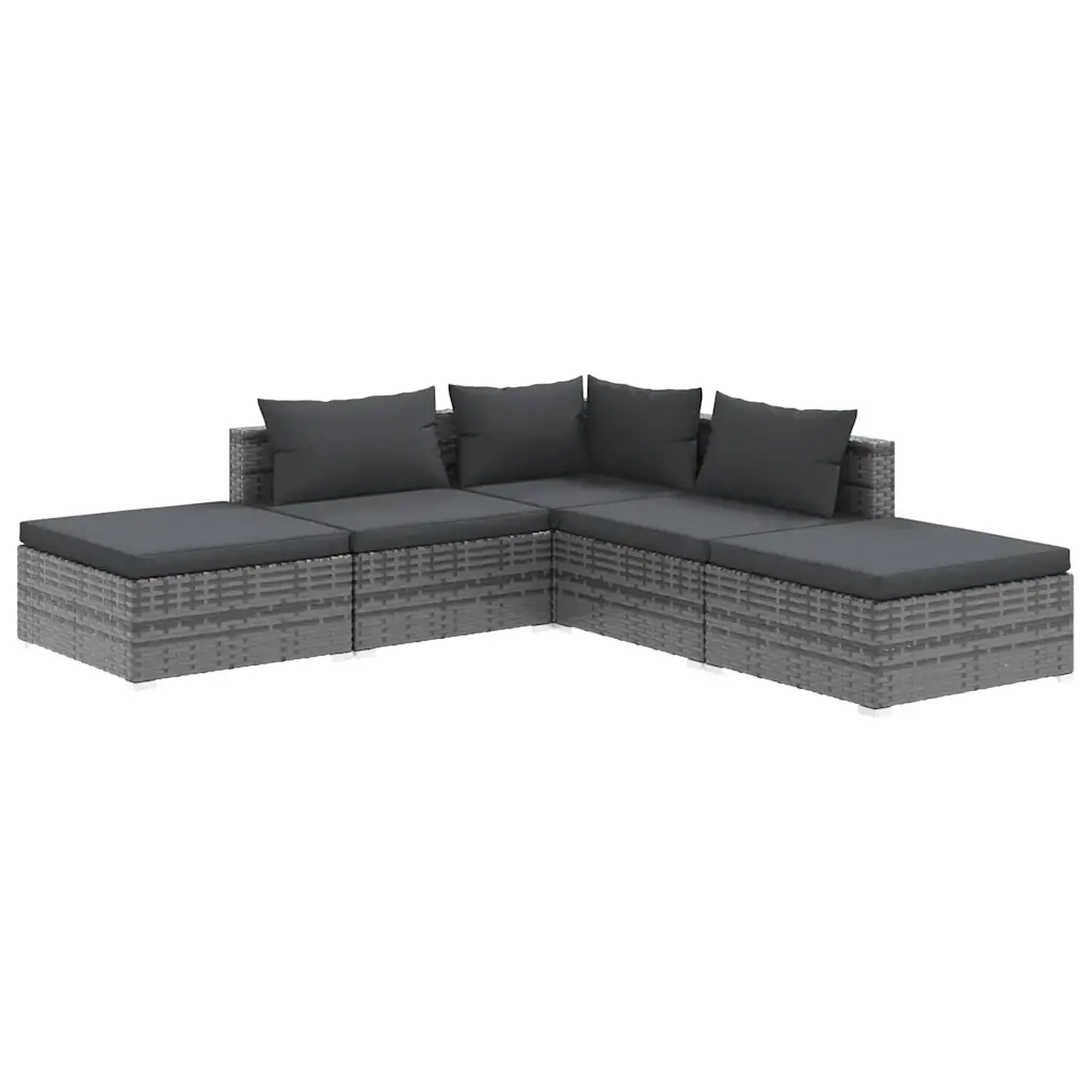 Set Divani da Giardino 5 pz con Cuscini in Polyrattan Grigio cod mxl 53238