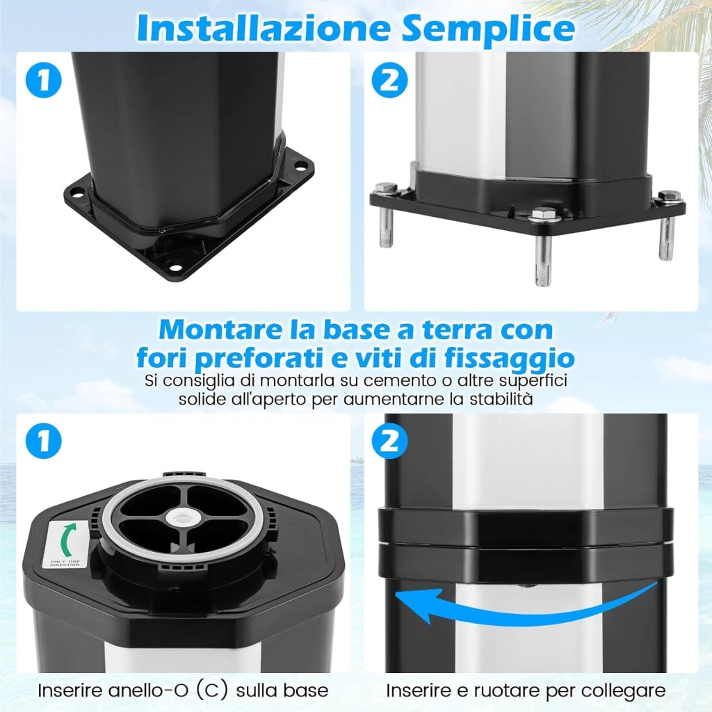 Doccia Solare da Esterno 60 L, Doccia da Giardino con Soffione 360°, Rubinetto per Piedi, Copertura Protettiva e Attacco per Tubo da Giardino, Fino a 60°C, per Piscina e Campeggio (Modello 2)