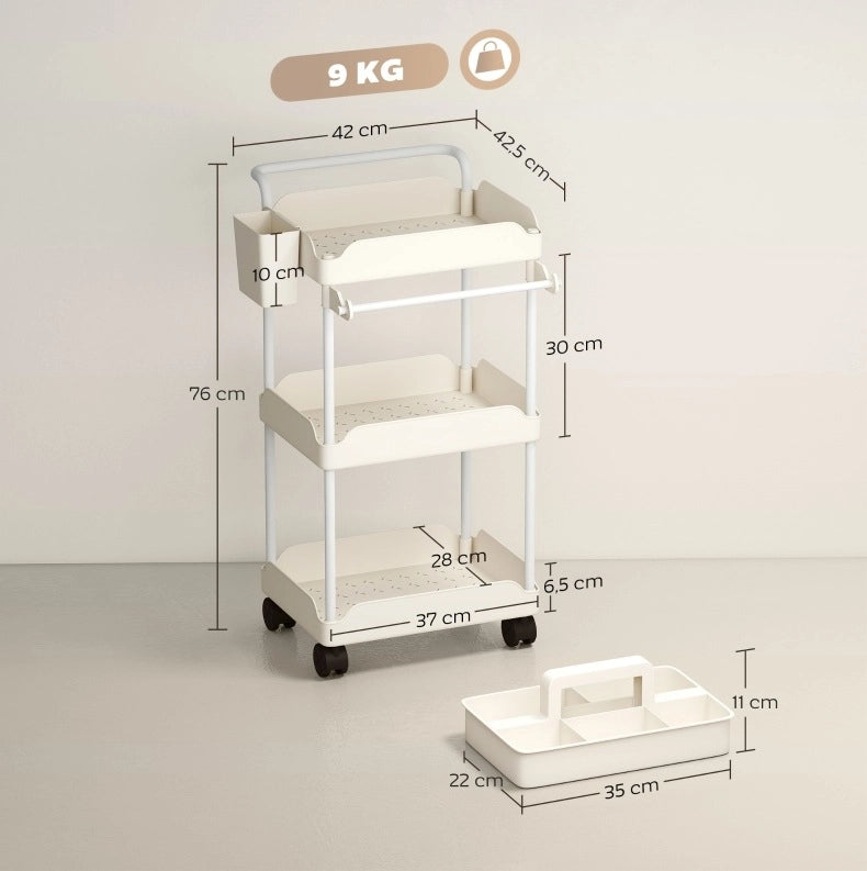 Carrello portatutto con 3 cestelli e portaasciugamani bianco
