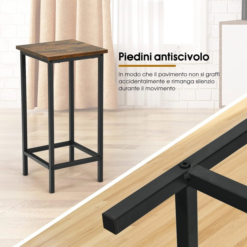 Set di 4 Sgabelli da Bar, Sgabello Sedie Alta con Poggiapiedi, Stile Industriale per Cucina, Soggiorno, Sala da Pranzo, Capacità 100kg (30x30x62 cm)