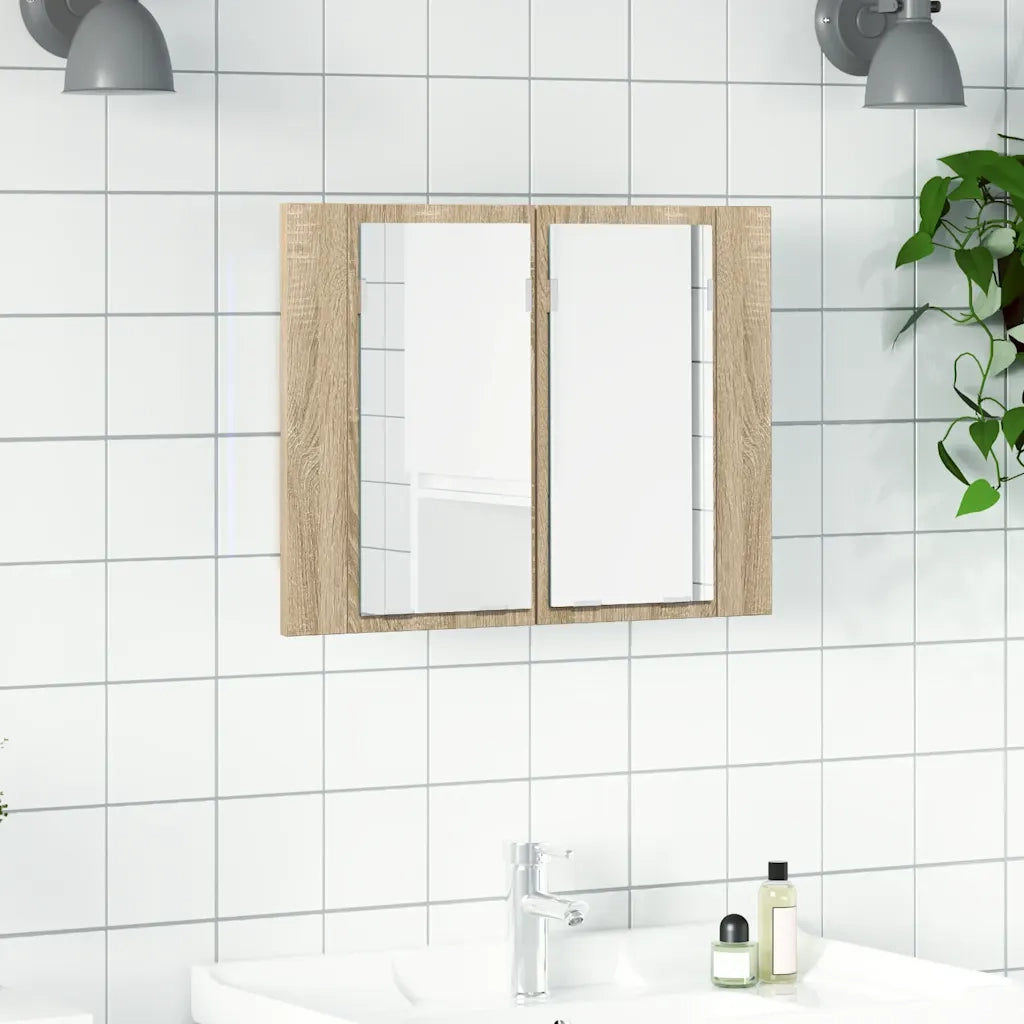 Armadietto a Specchio con Luci LED Rovere Sonoma in Acrilico 804959