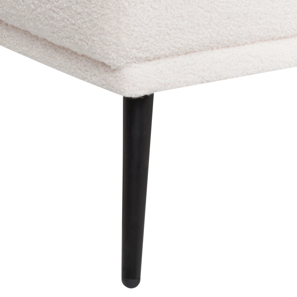 Chaise longue con cuscino bianco sporco in tessuto bouclé lato destro stile retrò