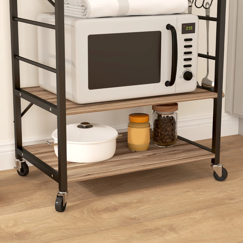 Carrello da Cucina a 3 Livelli Stile Industriale 60x40x84 cm Struttura in Acciaio e Pannelli in Teak