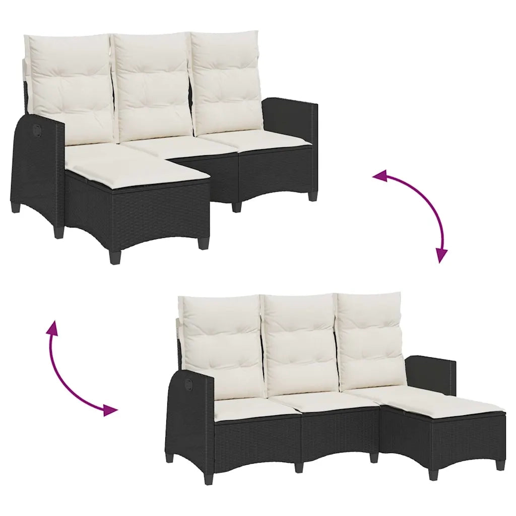 Divano da Giardino Reclinabile a L con Cuscini Nero Polyrattan 4108238